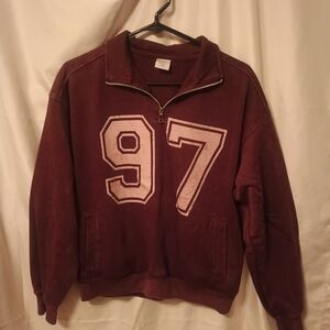 No Boundaries Men's Zip Up Burgundy Sweater